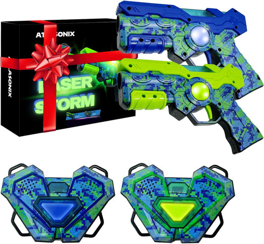 Laser Tag Set for Boys Age 8-12, Laser Tag Game with 2 Guns & Vests, Fun Indoor Outdoor Laser Tag for Kids & Adults, High-Tech Blaster for Family Play